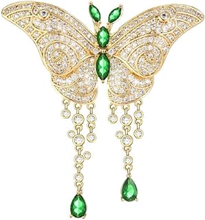14K Gold Dual-Tone Green/Red Butterfly Brooch, Premium Crystal Accents for Blazer and Coat, Luxurious Lapel Flower Pin Gift for Elegance and Distinction