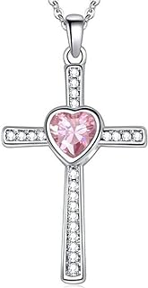 Jude Jewelers Stainless Steel Heart Birthstone Cross Statement Wedding Cocktail Party Pendant Necklace