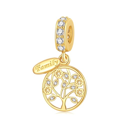 Sterling Silver and Gold Christmas Charms for Bracelets with Round Clasp, Cubic Zirconia Gems, for Women - Christmas Tree/Hat Design