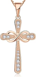 YL Cross Necklace 925 Sterling Silver Infinity Pendant Religious Jewelry Christian Baptism Gift