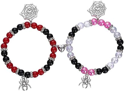 Spider MatchingBracelets for Couples Energy Stone Spider Web Charm Stretch Beaded Bracelets Friendship Bracelets for 2 Halloween Bracelets Party Jewelry Valentines Gift