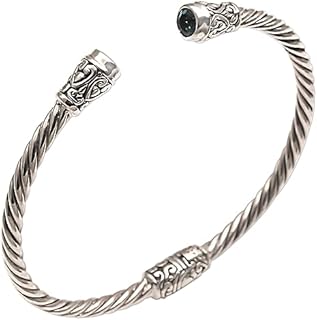 NOVICA Artisan Handmade Blue Topaz Cuff Bracelet Sterling Silver from Bali Indonesia Birthstone [6 in L (end to End) x 0.2 in W] ' Spiral Temple'