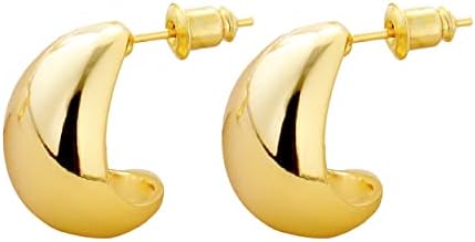 Reoxvo Women's Lightweight, 14K Gold-Plated Brass, Chunky Hoop Earrings with Teardrop Design - Classy Jewelry Accessory for Daily Wear