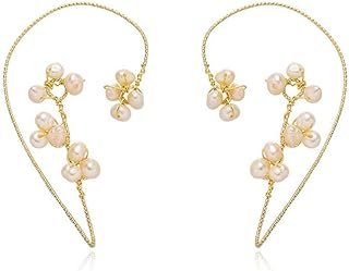 Ear Cuff Earrings For Women Non-piercing Pearl Angel Wing Cubic Zirconia Ear Clip On Wrap Crawler Climber Earrings