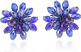 AeraVida Paddle Back Clip-on Earrings with Sparkling Purple Crystal Cluster in Chrysanthemum Flower Design for Non-Pierced Ears, Stainless Steel Material, USA Origin