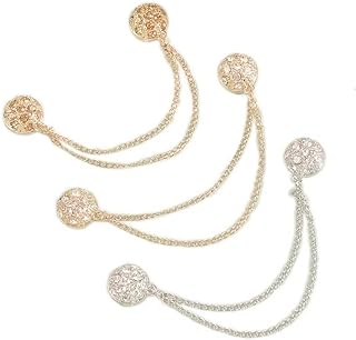 Magnetic Clasp Zinc Alloy Sweater Shawl Chain Clip for Women, Antique Vintage Cardigan Collar Holder Brooch with Anti-Slip Chain, Set of Three