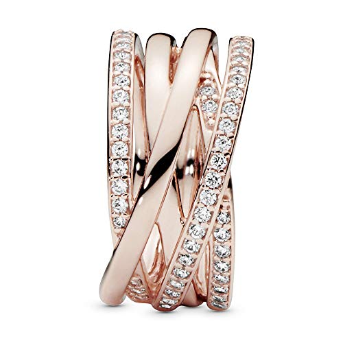 Pandora Sparkling & Polished Lines Entwined Ring - Rose Gold Ring for Women - Chic Cocktail Ring - Gift for Her - 14k Rose Gold-Plated Rose with Cubic Zirconia - Size 6