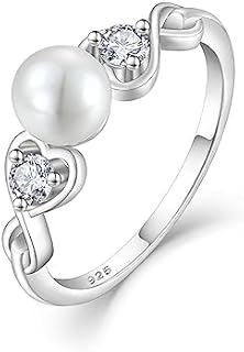 Pearl Ring for Women, 925 Sterling Silver Infinity Cubic Zirconia Women's Rings with 6mm White Freshwater Cultured Pearl, Wedding Jewelry Engagement Band Rings for women Wife, Size 5-10