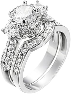 Wedding Band Engagement Ring Set for Women White Gold 2.5Ct Round White AAA Cz Size 5-11