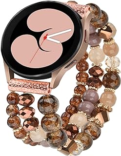 KOREDA Compatible with Samsung Galaxy Watch 6/5/4 40mm 44mm Bands/Galaxy Watch 6 Classic 43mm 47mm/Active 2 40mm 44mm/Watch 4 Classic 42mm 46mm Bands Women, 20mm Handmade Fashion Cute Elastic Beaded Bracelet Strap Replacement for Galaxy Watch 5 Pro 45mm