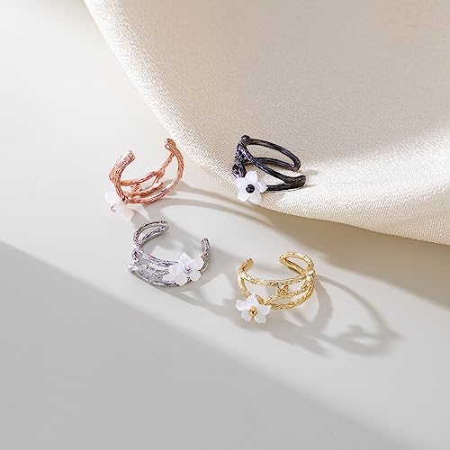 Solid 925 Sterling Silver Flower Cuff Clip-On Earrings Cartilage Wraps for Women Girls Helix Ear Cuffs No Piercing