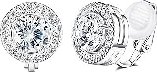FASACCO 7MM Round Cubic Zirconia Clip-On Stud Earrings with Hypoallergenic Alloy for Women and Girls, Non Pierced Design