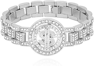 Buckle Clasp Elvis Charm Bracelet with Cord Chain and Cubic Zirconia for Men Boys, Iconic Hip Hop Punk Design