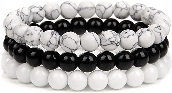 Chic 3Pcs 8mm Semi-Precious Bead Bracelets with Braided Chain and Spring Ring for Men and Women, Cubic Zirconia Gemstone, Unisex Healing Crystal Stone Jewelry Gift