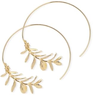 Large Gold Hoop Earrings for Women |14k Gold Plated Open Hoops | Rosemary Leaf Earring Hypoallergenic Handmade Minimalist