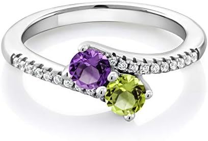 Gem Stone King 925 Sterling Silver Purple Amethyst and Green Peridot Bypass Ring For Women (0.79 Cttw, Gemstone February Birthstone, Round 4MM, Available In Size 5, 6, 7, 8, 9)