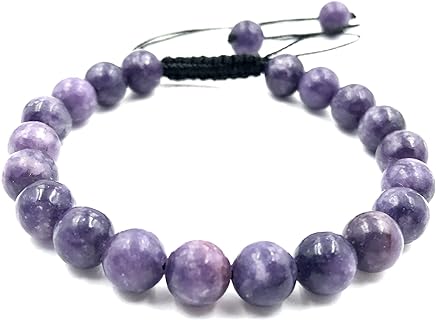 AAA LEPIDOLITE Natural Healing Power Gemstone Crystal Beads Unisex Adjustable Macrame Bracelets 8mm