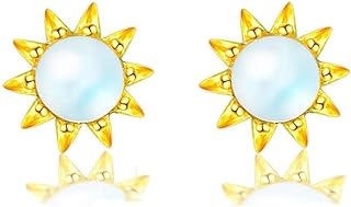Moonstone Sunflower Mini Stud Earrings for Women Teen Girls 925 Sterling Silver Sun Cartilage Tragus Hypoallergenic Piercing Tiny Studs Earring Cute Jewelry Birthday Gifts