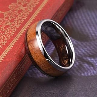 THREE KEYS JEWELRY 4mm 6mm 8mm Tungsten Wedding Ring Domed with Real Koa Wood Inlay Silver Band/Customized Ring