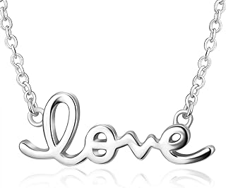 Dainty Cursive Love Pendant Necklace | Solid 925 Sterling Silver with Rhodium Finish & Lobster Clasp on Cable Chain