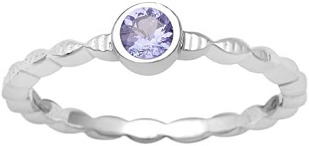 MOONEYE 3MM Round Shape Tanzanite Cz Gemstone 925 Sterling Silver Solitaire Stackable Ring Jewelry