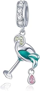 Sterling Silver Love My Life Wine Glass Bracelet Charms, Summer Landscape and Coffee Cup Shaped, Enamel and Crystal, for Charm Bracelet Lovers