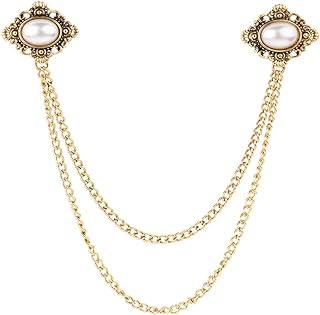 FEESHOW Women's Elegant Vintage Pearl Butterfly Clasp Sweater Shawl Chain Brooch