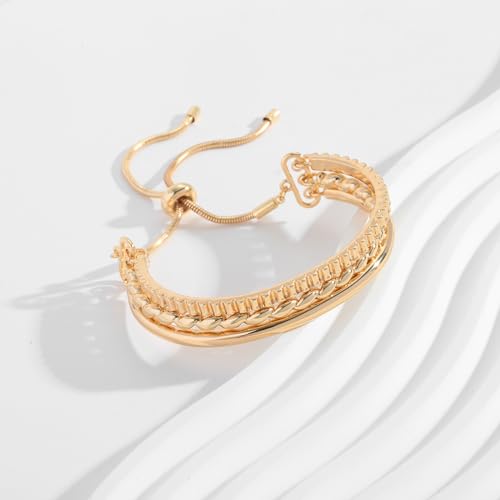 Dainty Gold Chain Bracelet for Women 14k Gold Plated Stacking Bracelet Adjustable Slider Bracelet Gold Ball Bracelets
