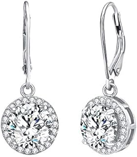 EVER FAITH Women's 925 Sterling Silver Elegant Round CZ Prong Setting Dangle Earrings