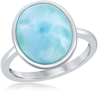 Beaux Bijoux Sterling Silver Larimar Wedding Ring in Unique Shapes - High Polished Natural Larimar Gemstone
