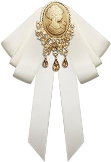 Retro Court style Crystal Ribbon Bow Tie Brooch Pins for Women Girls Victorian Cameo Bow Brooch Pre-Tied Bowknot Corsage Collar accessory
