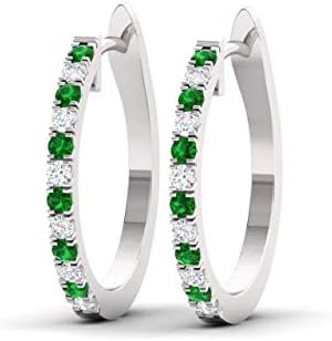 Diamond & Emerald Encrusted Celebrity Diamond Hoop Earrings with Lever Back Design in 14K White Gold for Women - Sophisticated Elegance