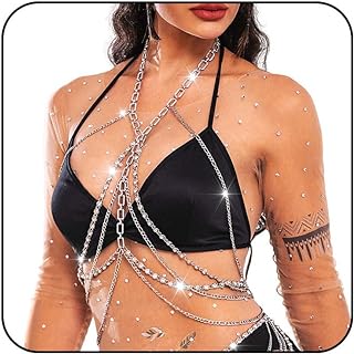 Head-Turning Silver Crystal Body Chain Bra with Aolly Gems for Women, Seductive Nightclub Inspired Design