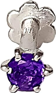 Diwani 14k Yellow Gold 3.0mm Natural Amethyst Gem Nose Ring – Perfect for Engagement or Wedding - Screw Back Body Piercing Stud - Length 8.0mm, 18 Gauge