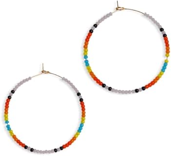 Handcrafted Boho Rainbow Clay Bead Hoop Earrings with Latch Back for Women/Girls - Large Circle Design
