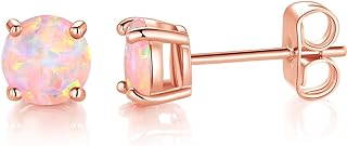 MDFUN 18K Rose Gold Plated Round Brilliant White Opal Stud Earrings for Women