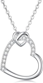 Solid 14K White Gold Heart Necklace for Women, Real Gold Infinity Heart Pendant Necklace with Moissanite Diamond Birthday Anniversary Mom Jewelry Mothers Day Gifts for Mom Her Wife Girlfriend, 16+2 Inches