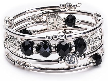 Boho-Chic Multi-layered Crystal Bead Wrap Bracelet with Bead Chain and Buckle Clasp for Women and Girls