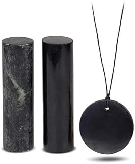 Heka Naturals Shungite Crystal Set | Shungite & Soapstone Harmonizers and Large Circle Pendant | Meditation Stones and Spiritual Jewelry - Chakra Balancing, Positive Vibes, Trendy Jewlery