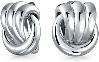 Napier Love Knot Rhodium-Plated Brass Clip-On Earrings for Women, Fashion Rope Cable Design for Non-Pierced Ears, Silver-Gold Tone