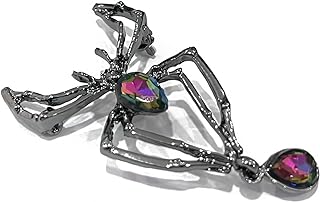 JUNYY Creative Men Women Halloween Enamel Corsage Crystal Rhinestone Spider Shaped Brooch Pins (Black)