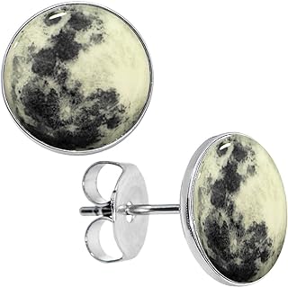 Stainless Steel Glow in the Dark Moon Stud Earrings with Push Back for Unisex