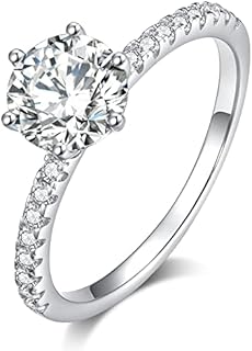 SecreTalk 1CT Moissanite Engagement Rings for Women - 6 Prong Diamond Promise Ring 925 Sterling Silver D Color VVS with Certificate of Authenticity