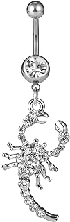 Surgical Stainless Steel Scorpion Belly Ring with Dangling Cubic Zirconia for Women in Scorpion Design