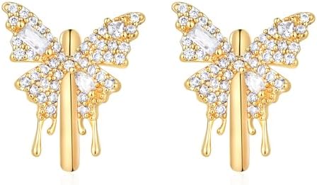 Gold Hoop Earrings for Women Trendy 14K Gold Plated Cubic Zirconia Butterfly Bow Cross Cute Earrings Hypoallergenic Simple Gold Jewelry Gifts