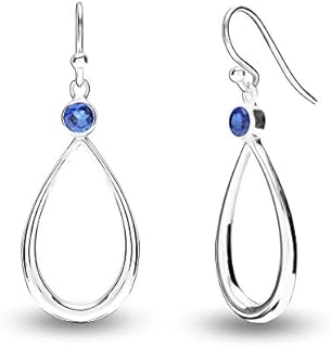 Sapphire Drop Earrings with French Wire Back Finding in Sterling Silver for Women and Teens, Hoop Design by Lecalla Flaunt