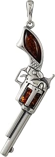 Amber Jewelry for Women - Sterling Silver and Baltic Amber Pistol Gun Revolver Pendant - SKU 053926495177, Includes 925 Sterling Silver Chain - Sterling Silver Jewelry Collection, made in Poland