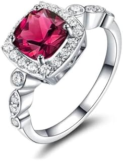Sterling Silver Ruby Wedding Ring Set for Women - Beautiful Cushion Cut Design