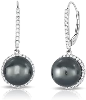 Luxe 9mm Tahitian Pearl and 1/2ct Diamond Dangle Earrings with Lever Back Finding in 14K White Gold