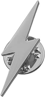Men's Stainless Steel Enamel Lightning Mark Brooch with Secure Pin Clasp and Mosaic Rhinestone Detailing - Ideal for Everyday Wear or Special Occasions